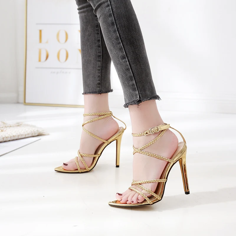 2019 г. летние пикантные Золотые женские туфли на высоком каблуке 11 см серебристые