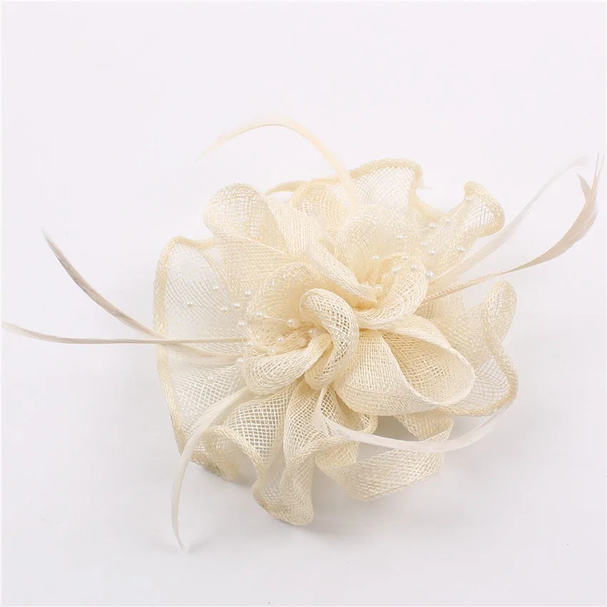 Леди Герл Свадебный головной убор с нитями, пером и брошью на зажиме SFB7079 96 штук/лот