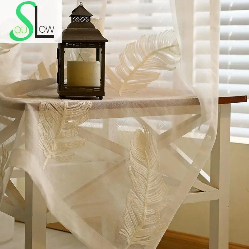 Занавески Из хлопчатобумажной пряжи с вышивкой и перьями белого синего цветов