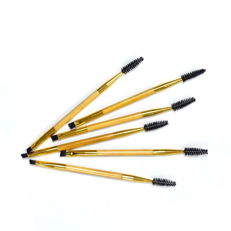 Оптовая продажа инструменты для макияжа Бамбуковая ручка двойная кисть бровей +