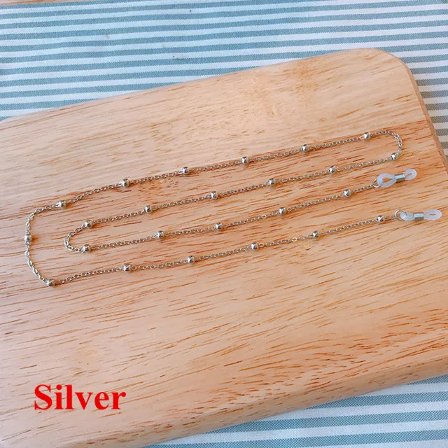 1 pcs Silver color Модные очки, держатель шнура, ремешок на шею, веревка, шикарные цепи, женские золотые, серебряные очки, кошачьи солнцезащитные очки, очки для чтения, украшенные бисером, цепочка для очков - Цвет: 1 pcs Silver color