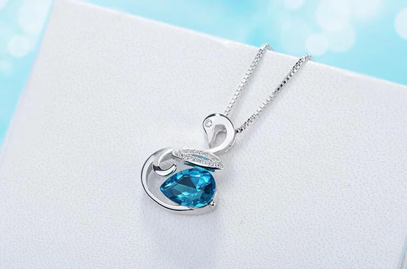 Fashion 925 Silver Blue Crystal Zircon Cute Animal Swan Pendant Necklace For Girls Women Short Clavicle Gift Jewelry | Украшения и