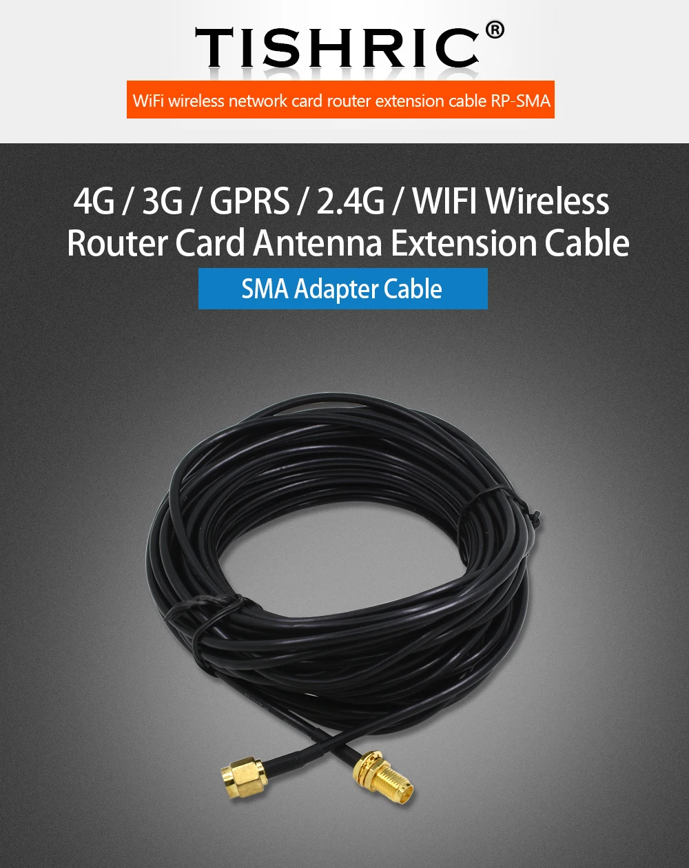 TISHRIC Чистая Медь позолоченная антенна для мужчин и женщин RG174 RP-SMA 9 м удлинитель WiFi Wi-Fi маршрутизатор WLAN