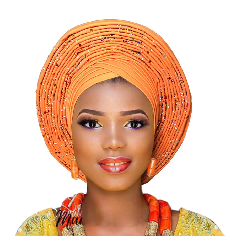 orange Авто геле aso oke головной убор для aso ebi готов носить головной убор геле - Цвет: orange