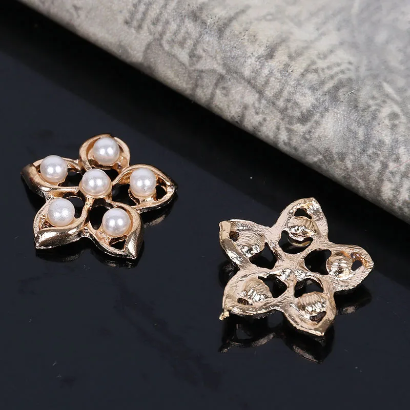 

2016New 100Pcs Pearl Flower Rhinestone Gold Buttons for Wedding Decoration and DIY Hair Accessories ZJ147