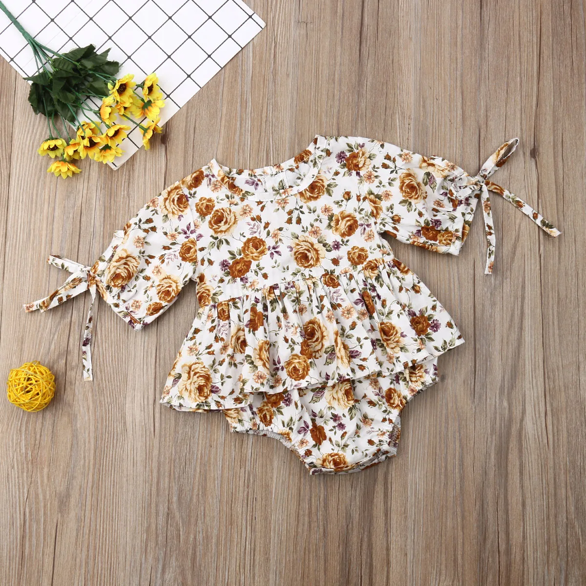 2019 милый комбинезон для новорожденных девочек с цветочным принтом цветочной