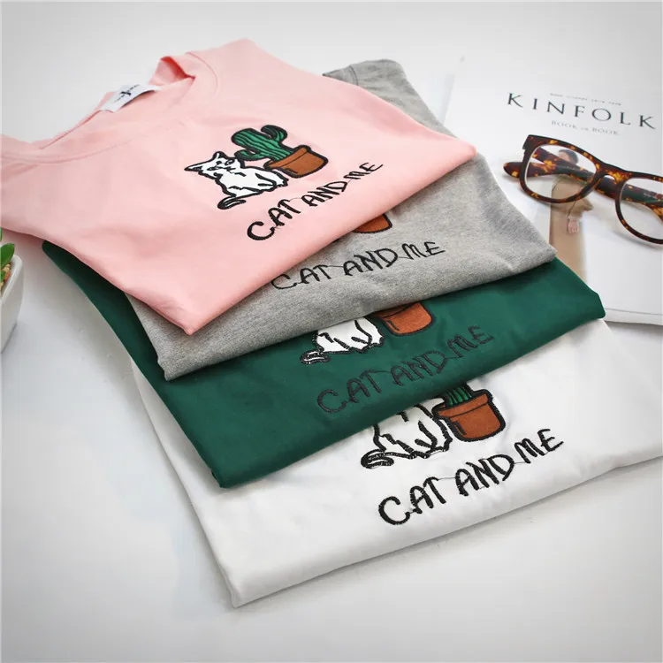 Футболка в стиле Харадзюку женская футболка Корейском с вышивкой виде милого