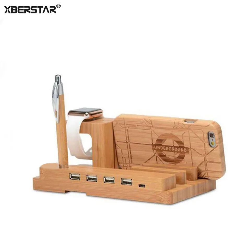 Зарядная док станция деревянная бамбуковая подставка держатель для Apple Watch iPhone 6s