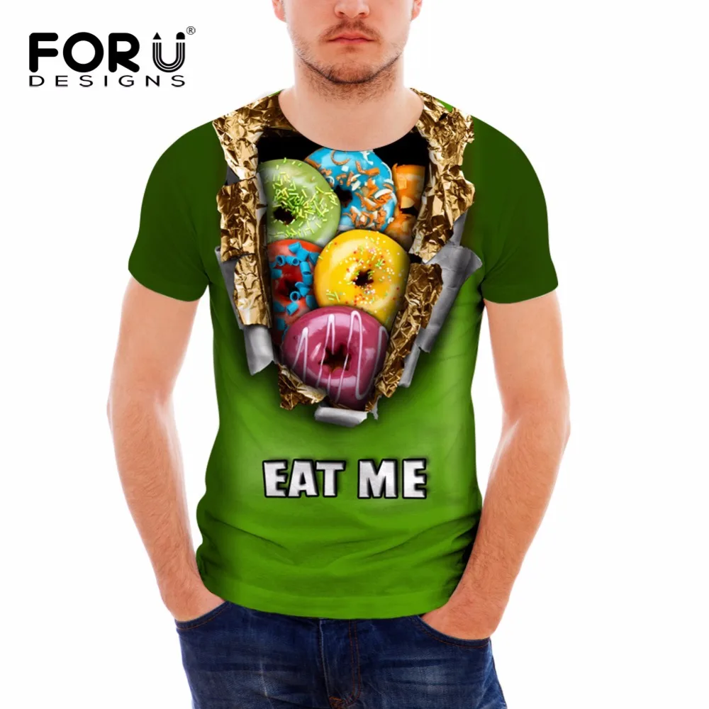 Новинка 2019 летняя Модная брендовая футболка FORUDESIGNS футболки с 3D принтом пончиков