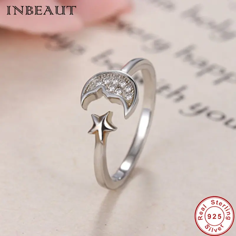 Женское Обручальное кольцо с фианитом из серебра 925 пробы|ring adjustable|moon ringwedding rings |