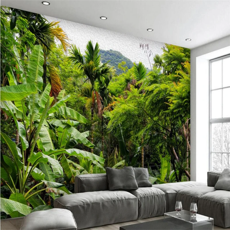 beibehang Retro tropical rainforest large wide tooling coconut tree backdrop custom fresco silk wallpaper | Обустройство дома