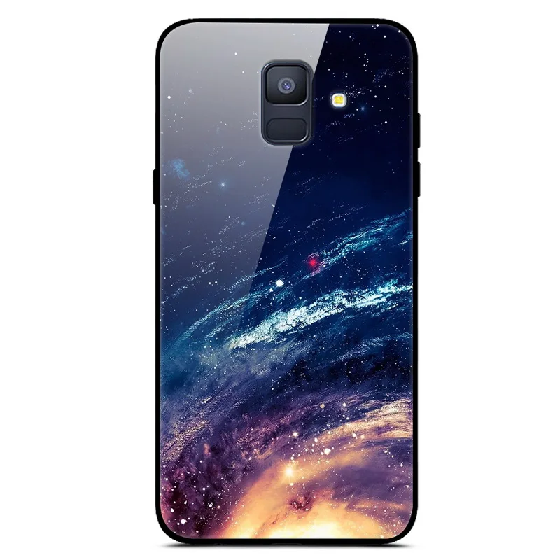 Чехол для samsung A6 A 6 из закаленного стекла с изображением планеты и космоса, стеклянный чехол для задней панели для samsung Galaxy A6 A600F с мягким краем
