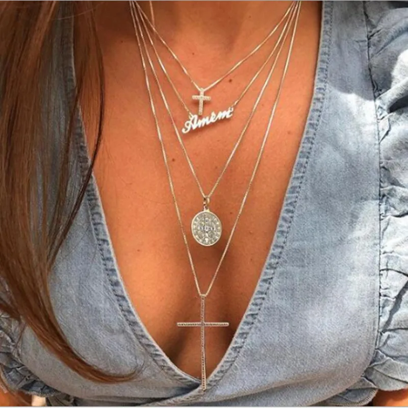 Boho Ожерелье s для женщин Винтажная золотая цепочка с блестками кактус эффектное многослойное колье Подвеска богемское короткое ожерелье ювелирные изделия