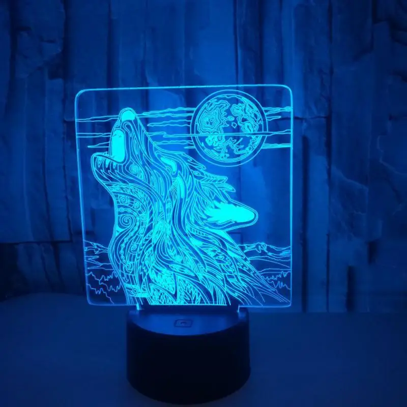 Оптовая продажа креативные настольные 3d ночники с волчьей головой для гостиной 7