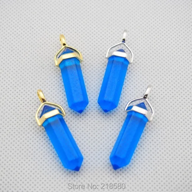 

C01P01025 Blue Crystal Glass Point Pendant with Silver or Gold Bail