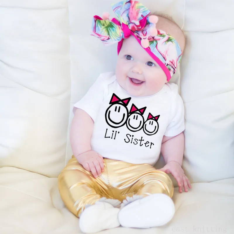 Детский хлопковый комбинезон DERMSPE с коротким рукавом надписью Lil Sister для