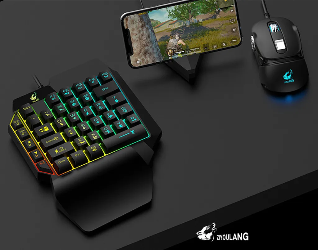 T15 Проводная игровая клавиатура с светодиодный подсветкой 39 клавиш с одной ручкой мембранная клавиатура геймера игровая клавиатура с одной рукой для управления