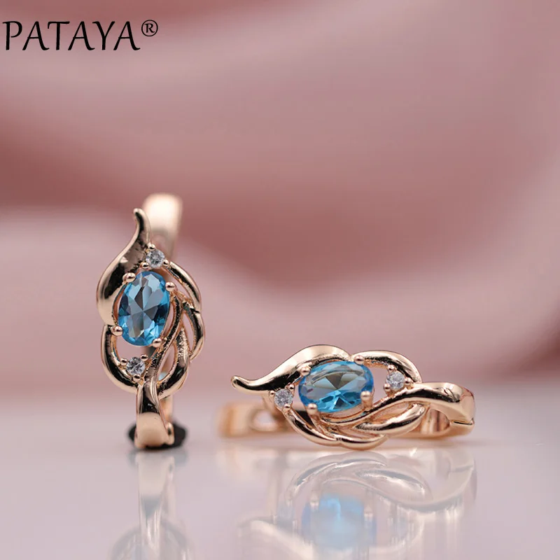 PATAYA 328 юбилейные новые женские свадебные украшения 585 розовое золото Овальный темно-синий натуральный циркон висячие серьги аксессуары
