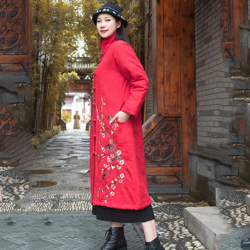 Этническое зимнее пальто 2018 Женская парка китайский стиль стеганая куртка