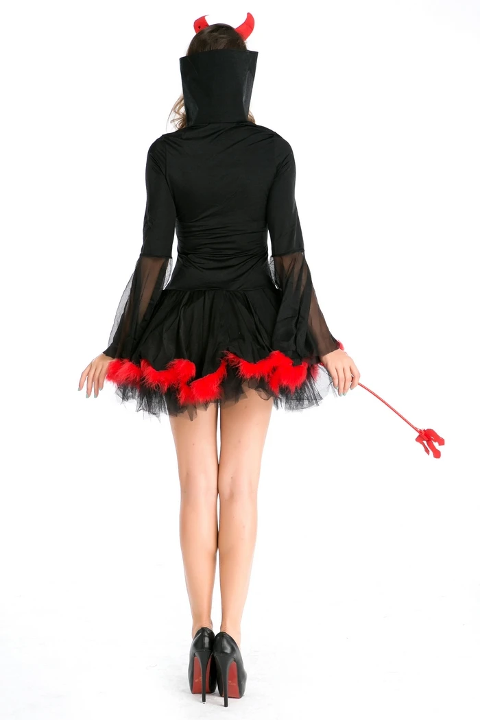 Костюмы на Хэллоуин Kleding, для взрослых, для женщин, злой черный и красный демон, стоячий воротник, костюм, халат, для женщин, маскарадный костюм, Damon Cotume