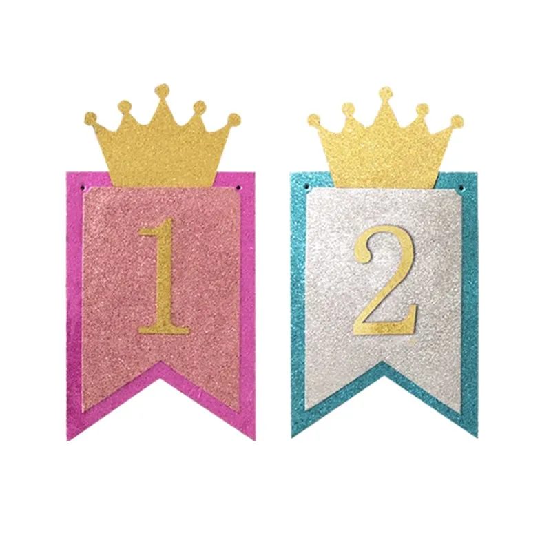 

Creative Glitter New Baby First Birthday Crown Banner ONE Year 1st 2rd Birthday Party Decoration Boy Girl I AM ONE Two Bunting