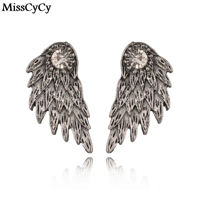 MissCyCy новинка готический серебряный цвет крылья ангела сплав серьги-гвоздики