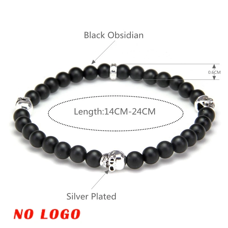 Thomas Skull and 6mm Matted Black Obsidian Bead Bracelet Rebel Heart Style Jewelry Gift for Women Men TS 499 | Украшения и
