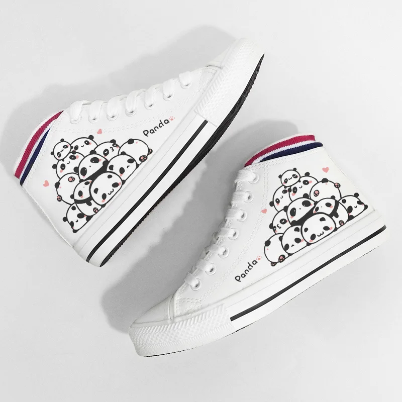 PU05-4 Skatebarding Shoes High Quality Vulcanized Shoes Causal Soft Shoes Women flat sole shoes chaussure femme White Canvas High Shoes - Цвет: PU05-4