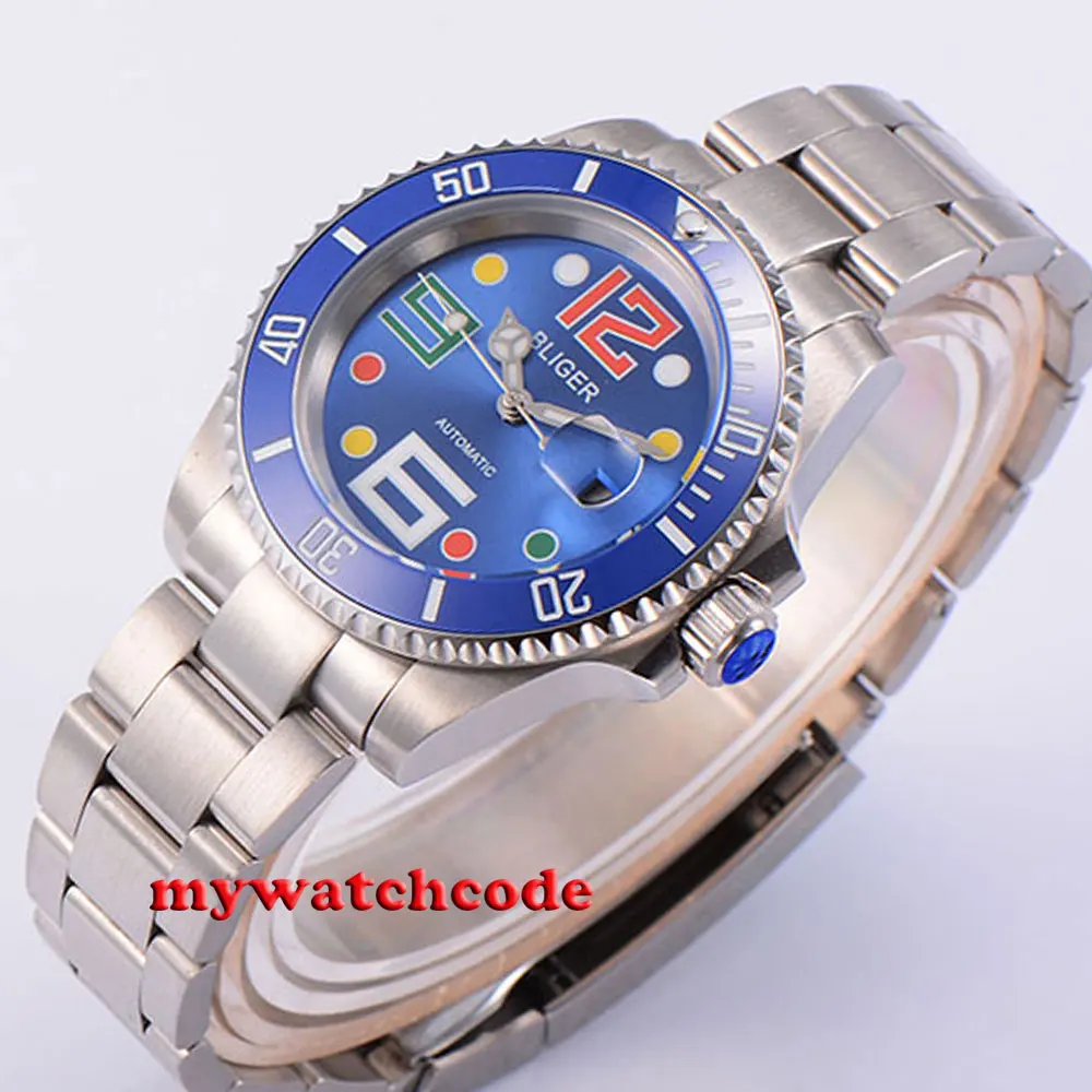 40 мм синий циферблат цветной знак сапфир Дата автоматическое движение Мужские