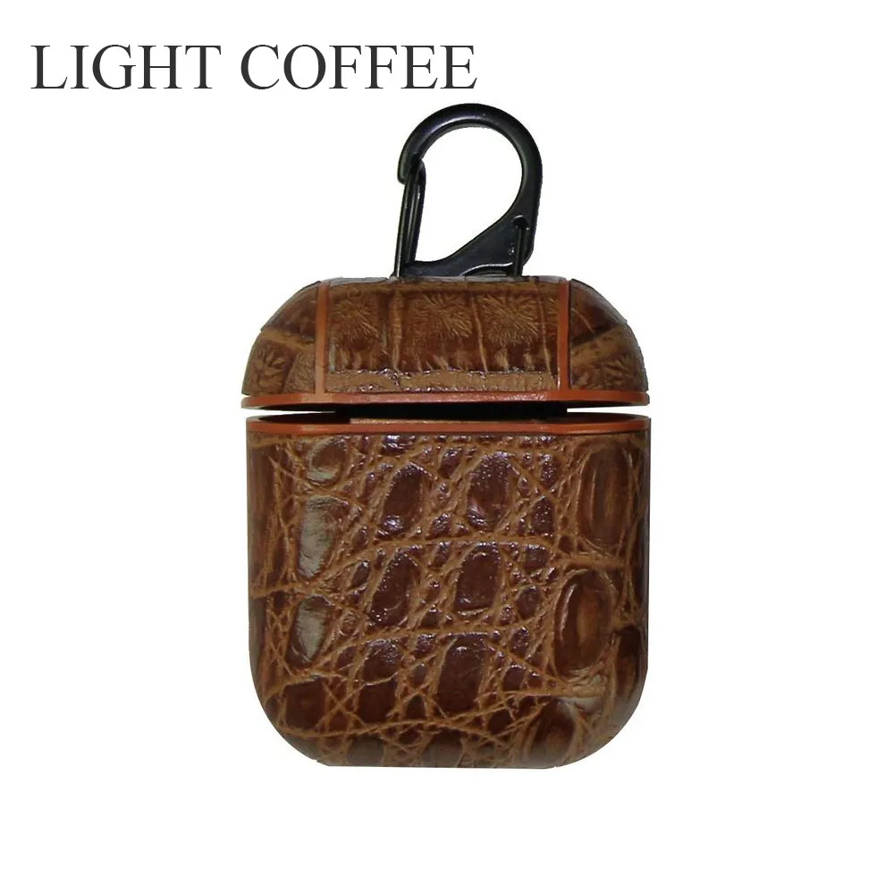 light coffee PU+ PC чехол Чехол из крокодиловой кожи чехол для Airpods для Air Pods bluetooth-наушники Наушники кожаный защитный инструмент - Цвет: light coffee