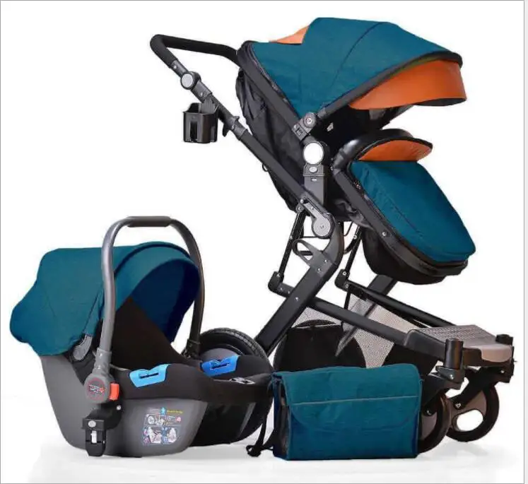 Blue 3pcs Новая детская коляска 2 в 1 коляска с высоким пейзажем с Mama Bag - Цвет: Blue 3pcs