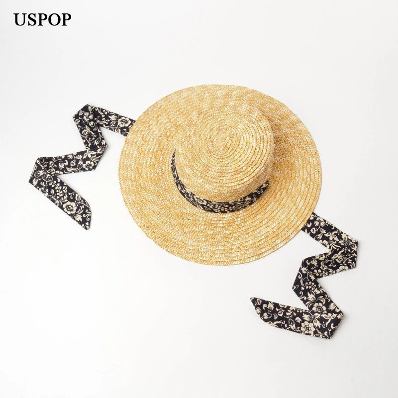 Женская Соломенная шляпка USPOP летняя пляжная Шляпка из натуральной пшеничной