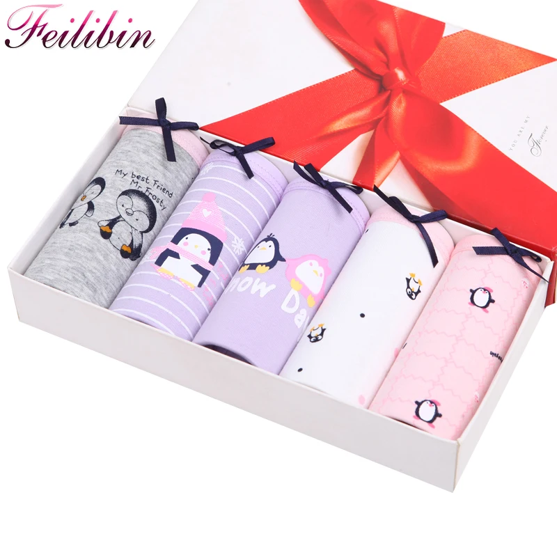 Feilibin 5Pcs/lot Women Panties Sexy Cotton Underwear Cute Printed Plus Size Briefs Breathable Grils Underpants Female lingerie | Женская