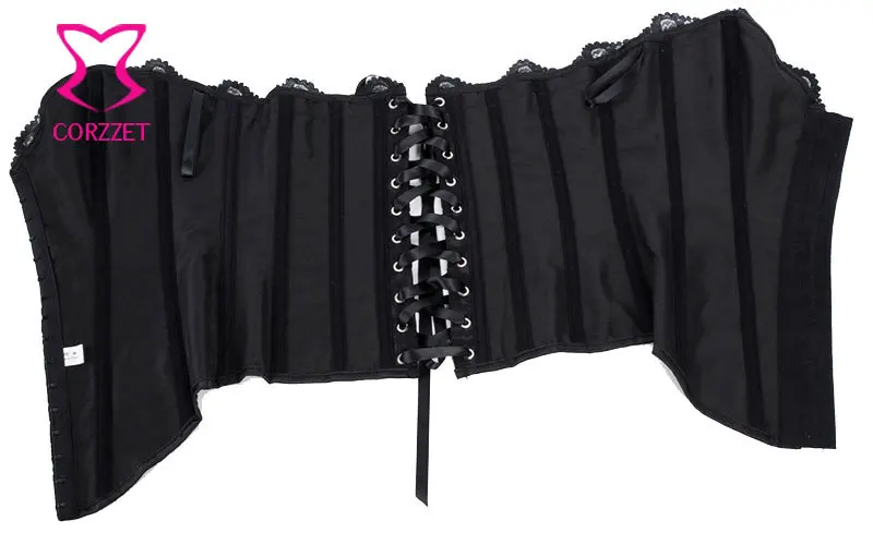 Корсетный черный корсет на шнуровке без бретелек для похудения талии из сатина и