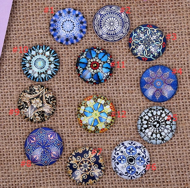 24pcs 12/14/16mm Retro Pattern Flowers Round Handmade Photo Glass Cabochons & Glass DIY Handmade Cabochon beads Jewelry Fittings