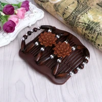 hot selling easy magic wood beads double hair comb clip stretchy women hair accessories