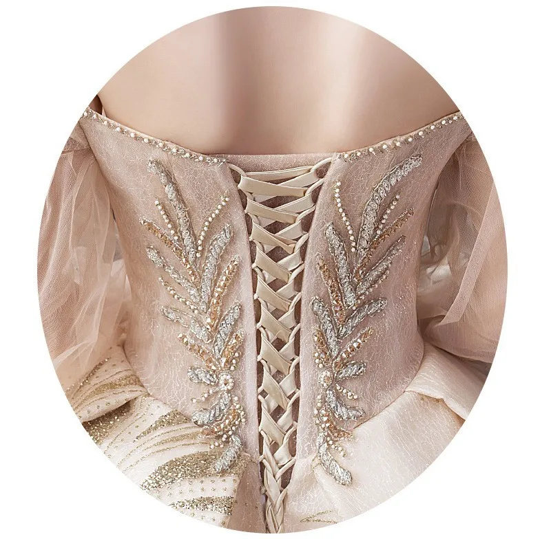 Vestido De Noiva роскошное свадебное платье цвета шампань с длинными рукавами бальное платье Дубай свадебное платье Арабский мусульманский Королевский поезд