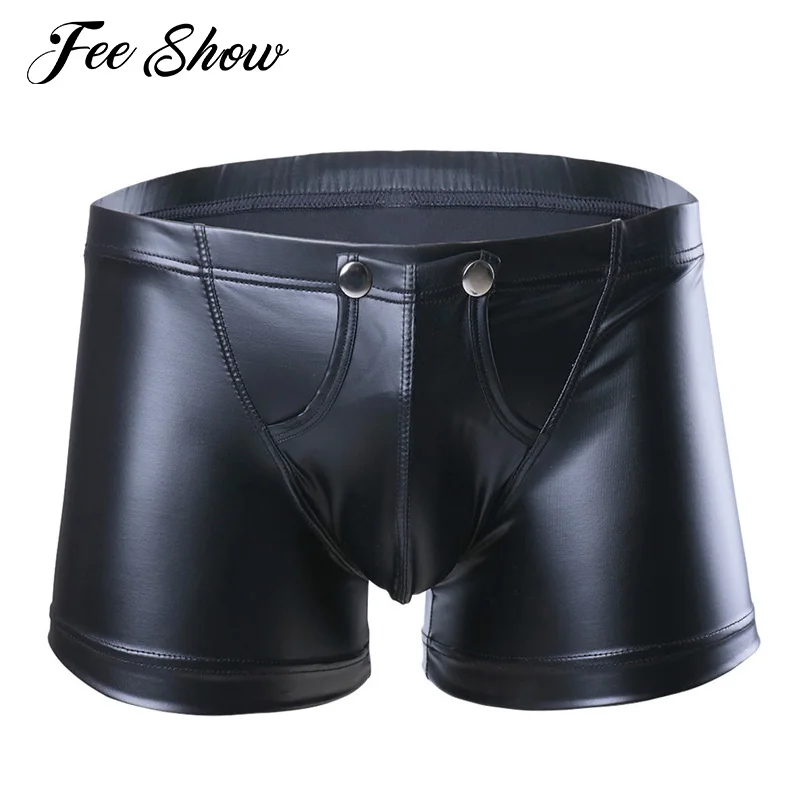 Сексуальные мужские трусы боксеры из искусственной кожи с низкой талией мужское