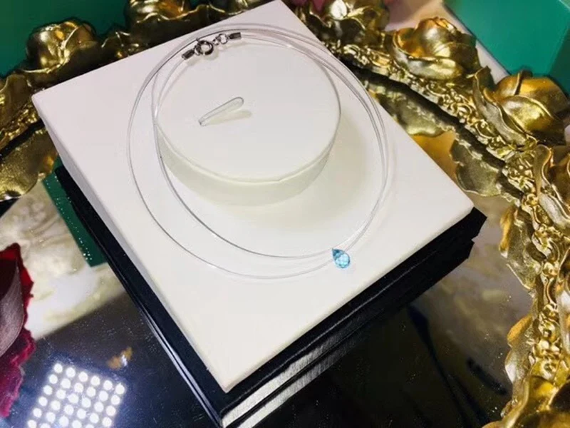 HG Кристалл Циркон 925 стерлингового серебра Рыбная проволока Капля воды воротник