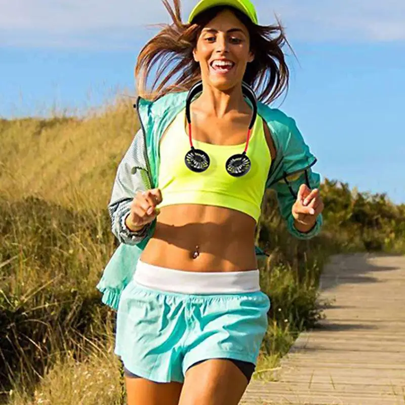 

2019 New Mini Portable LED Light USB Rechargeable Fan Neck Hanging Style Dual Cooling Lazy Fan for Student Home School Use Suppl