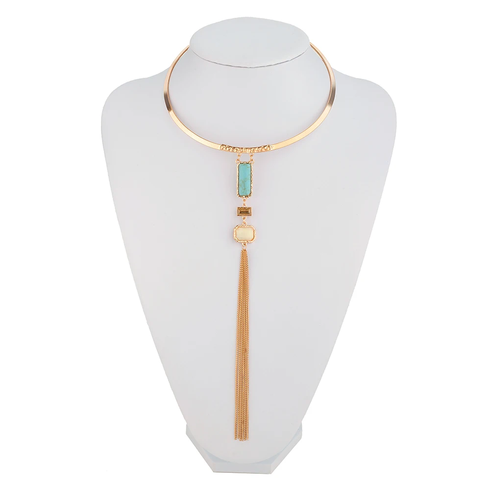 Boho Resinstone чокер с длинными подвесками винтажные металлические наборы кулонов