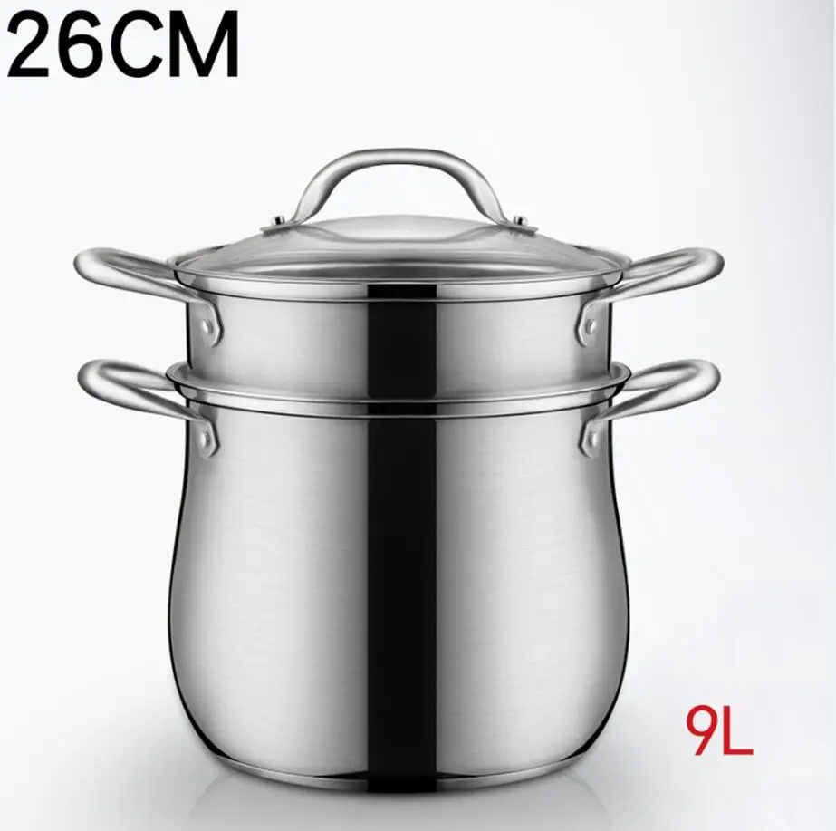 Стоковые горшки, суповые горшки, пароварка, кухонная посуда, 304 нержавеющая сталь, кастрюля, кухонная, многофункциональная, без испарений, стоковые горшки, взрывозащищенные - Цвет: 9 L set