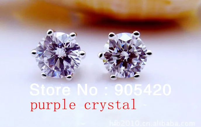 Ювелирные серьги с шестью когтями и фиолетовыми кристаллами AAA от южнокорейского производителя модной бижутерии OMH, артикул EH660.