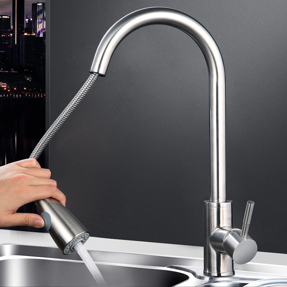 BAKALA Newest Pull out Spray Kitchen Faucet Mixer Tap Brushed nickel single hand Stainless steel kitchen tap mixer LH-8105 | Обустройство