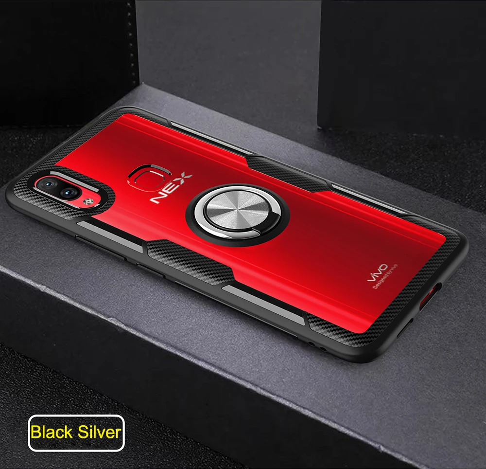 Black Silver ДЛЯ Vivo NEX S A чехол магнитный автомобильный держатель Funda для Vivo IQOO V9 Y85 X27 Pro полный защитный чехол на заднюю панель телефона палец кольцо Крышка - Цвет: Black Silver