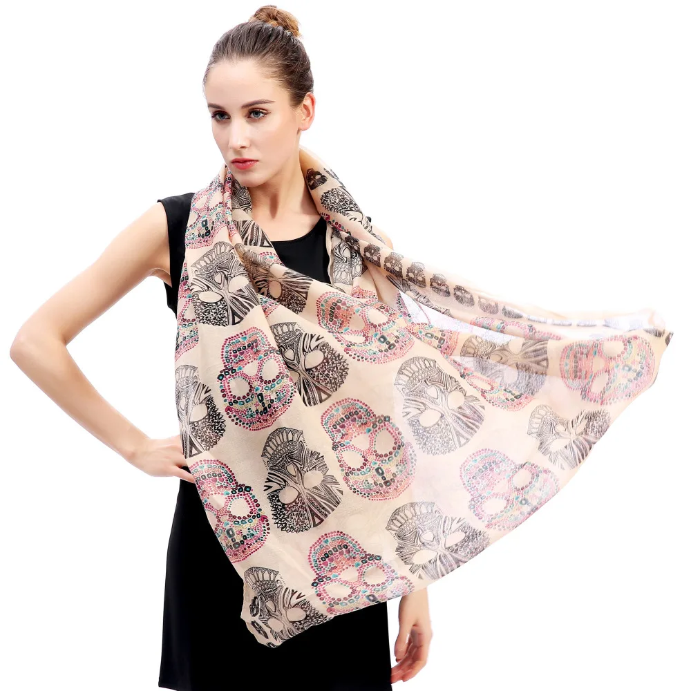 Женский винтажный шарф с принтом черепа |