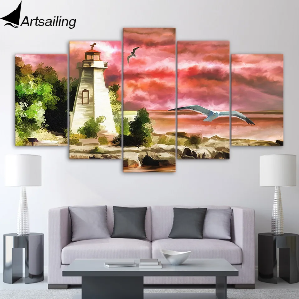 ArtSailing 5 панелей холст искусство печать стены Художественная башня розовый Afterglow