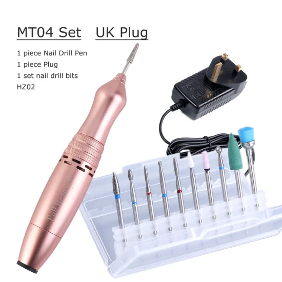 MT04-UK-HZ02 STZ 20000 ОБ/мин, электрическая дрель для ногтей, набор ручек, маникюрный станок, фреза, Полировочная, шлифовальная машинка, инструмент для педикюра, оборудование для дизайна ногтей MT04 - Цвет: MT04-UK-HZ02