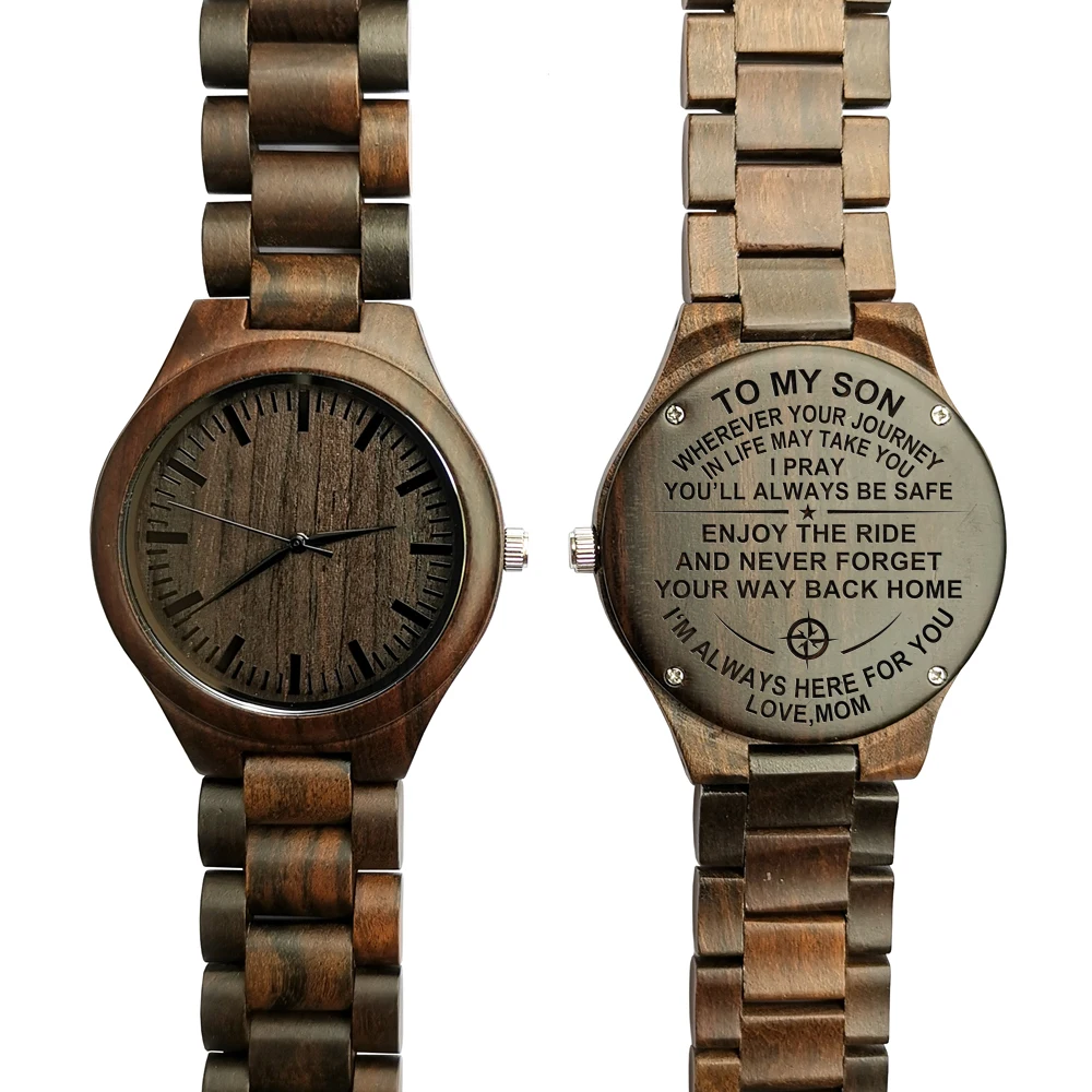 

FROM MOM TO SON ENGRAVED WOODEN WATCH ENJOY THE RIDE AND NEVER FORGET YOUR WAY BACK HOME