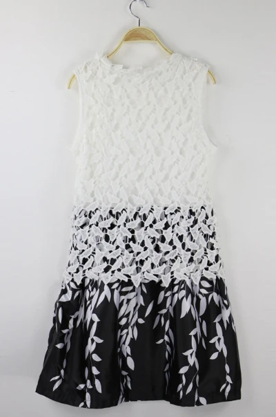 Noble lace water soluble stitching leaf printing lady's short dress | Женская одежда